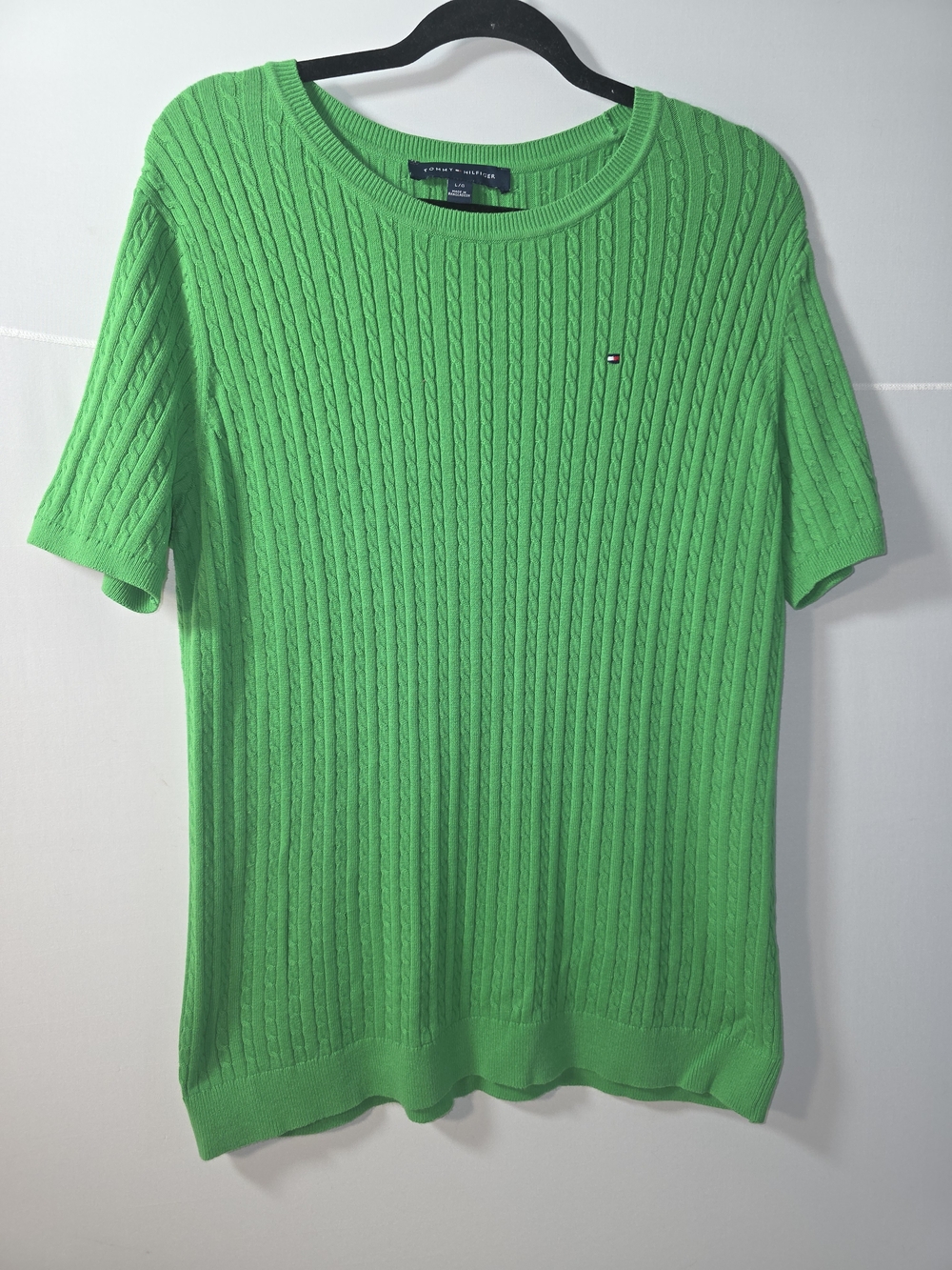 Tommy Hilfiger Bright Green Cable-Knit Short Sleeve Tee